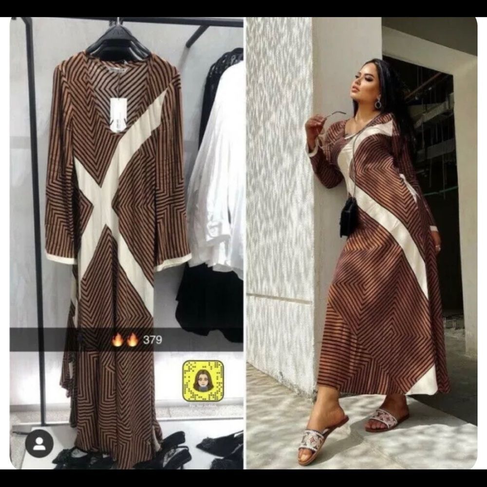 ZARA WOMAN STRIPED MIDI DRESS Brown | 8691/360